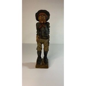 Bill Plunkett Hand-Carved Paint Wood Sculpture Figurine Western Cowboy Folk Art